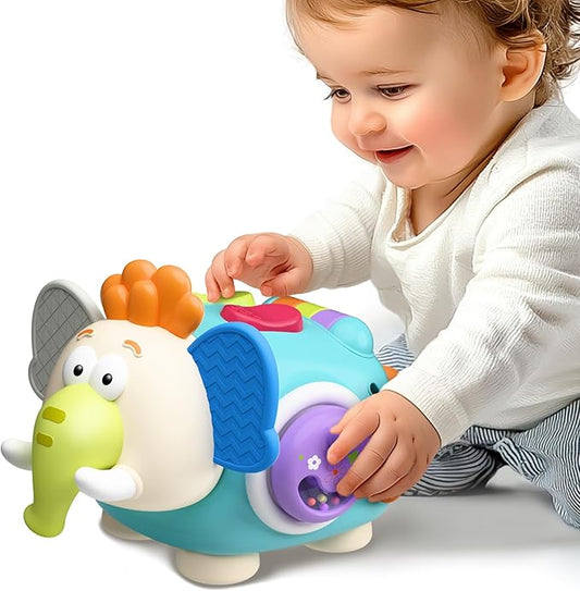 iPlay, iLearn Baby Elephant Activity Cube, Infant Busy Cube Montessori Toy for 1 Year Old, Babies Carseat Plane Travel Toy, Toddler Sensory Development Learning Birthday Gift 6-9-12-18 Months 2 3 Year