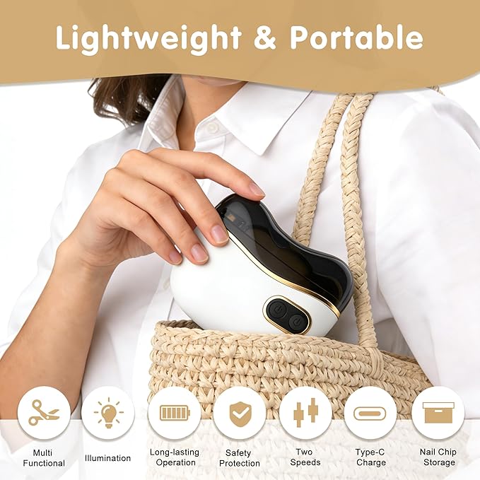 Bestkid Electric Nail File Baby with Polishing, 2-Speed Safety First Automatic Infant Nail Clipper with LED Light & Nail Craps Storage, White Smart Finger Nail Trimmer for Kids Adults Caregivers