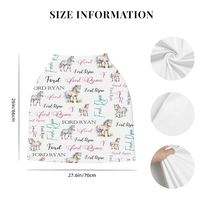 Personalized Car Seat Covers for Babies with Name – Multi-use Breastfeeding Cover Custom Horse Carseat Canopy Cover, Infant Stroller Covers for Boys and Girls