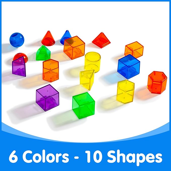 60 Pieces 3D Shapes for Teaching - Geometric Solids for Kids, Light Table Manipulatives, Translucent Toys