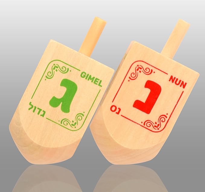 Izzy 'n' Dizzy Hanukkah Dreidels - Extra Large Natural Wooden Dreidel - 2 Pack