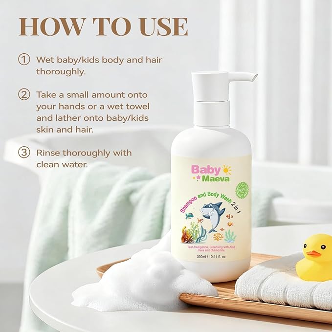 2-in-1 Shampoo and Body Wash for Babies and Kids of all Ages, Vegan, Tear Free, Hair and Body Cleanser, Dermatologically Tested | 10.4 Fl Oz | 300 ml
