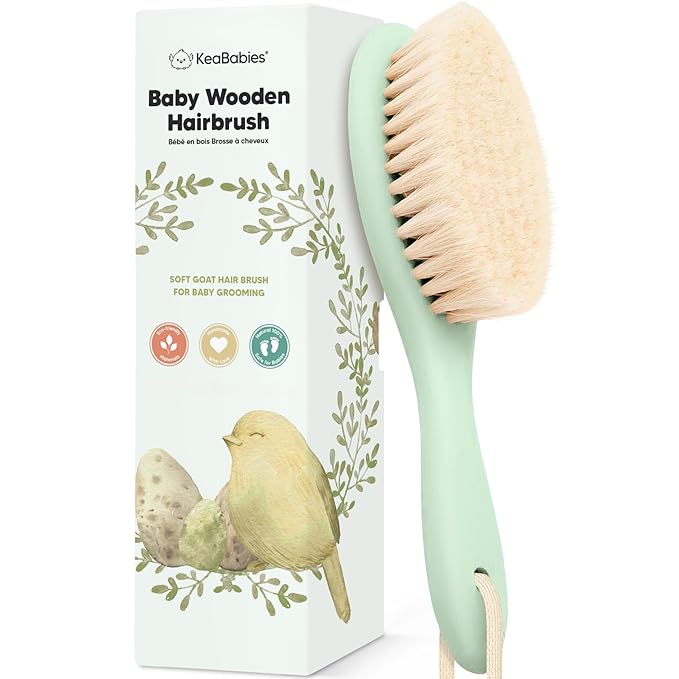 Wooden Baby Hair Brush for Toddler Girls, Boys - Cradle Cap Brush for Babies, Soft Goat Bristles, Perfect Gentle Scalp Newborn Comb for Infant, Girls, Boys, Bath Essentials (Sage, Regular)