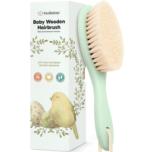 Wooden Baby Hair Brush for Toddler Girls, Boys - Cradle Cap Brush for Babies, Soft Goat Bristles, Perfect Gentle Scalp Newborn Comb for Infant, Girls, Boys, Bath Essentials (Sage, Regular)