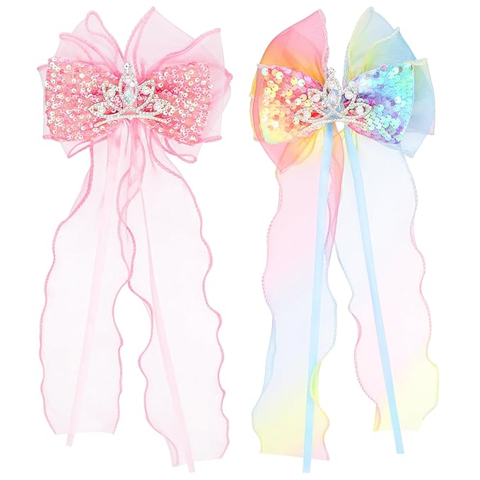 2 Pcs Princess Hair Bows for Girls, Colorful Ribbon Hair Clips Alligator Clips Daughter Valentines Day Gifts