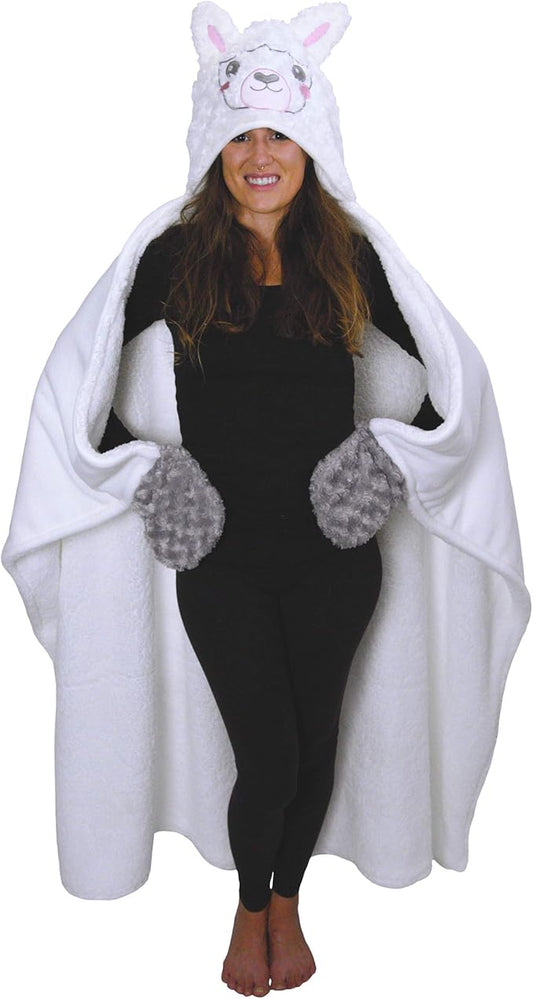 Alpaca Llama Wearable Hooded Blanket 60Wx49L