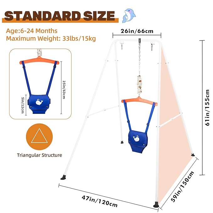 Baby Jumper with Stand, Foldable Activity Jumper for Infants, Height Adjustable Baby Bouncer No Doorway Needed Toddler Jumper, Portable Indoor Outdoor Baby Activity Center for 6-12 Months (Blue)