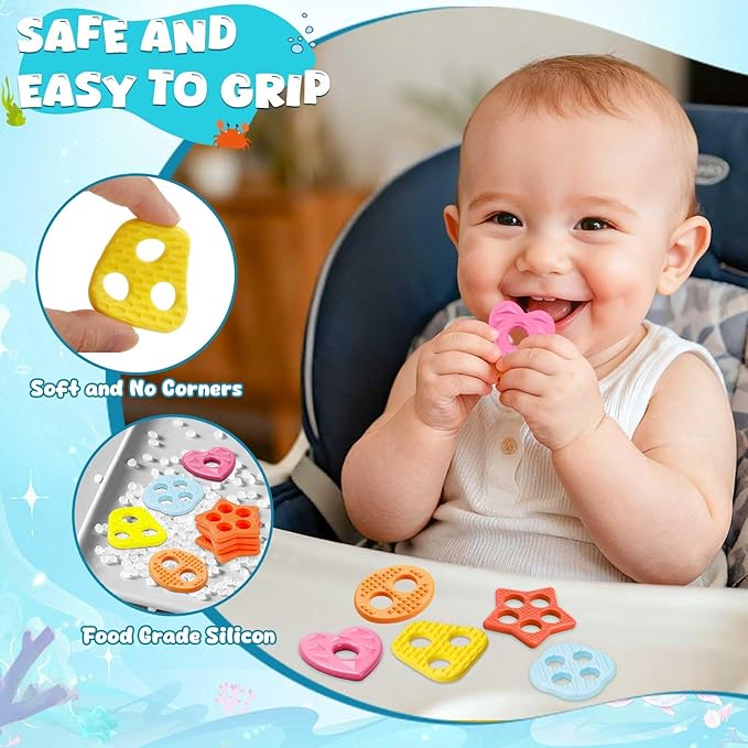 Baby Bath Toys, Mould Free Silcone Shape Sorting & Stacking Bath Toy Set, No Hole No Mold Silicone Color & Shape Sorter Bathtub Toy Early Learning Sensory Toys for Toddler