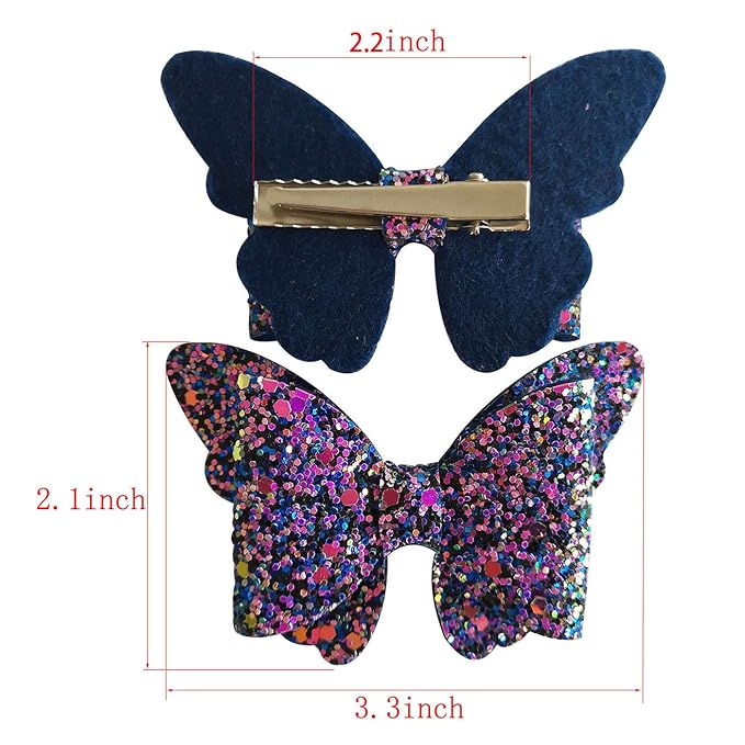 Yazon Baby Girls Glitter Bows Clips Sparkly Butterfly Bows Hair Clips for Toddler Kids Teens 8pcs