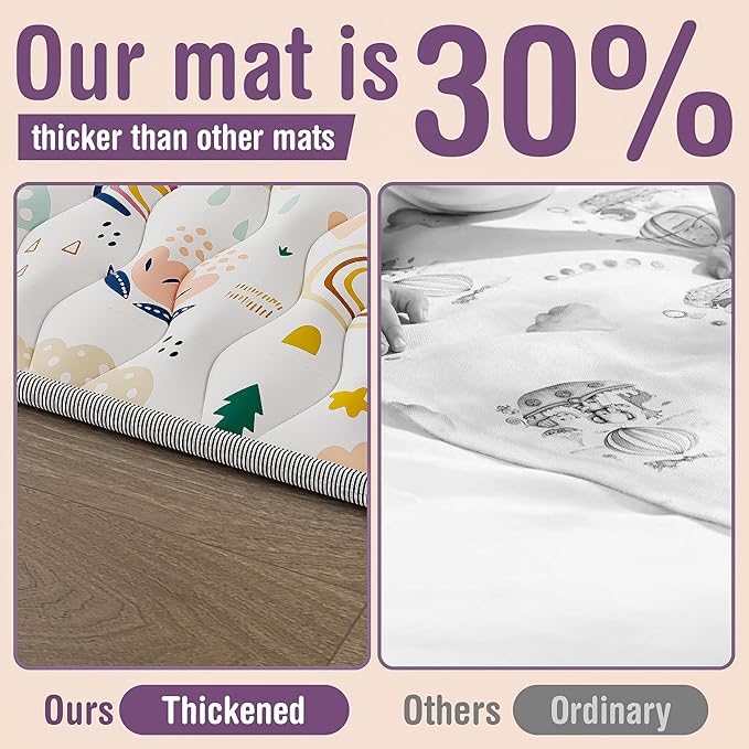 Baby Play Mat for Floor, 71"x59" Thickened Playpen Mat, Soft Non-Slip Baby Play Mat, Foldable & Machine Washable, Portable Waterproof Crawling Playmats for Infants & Toddlers, Rainbow and Animal