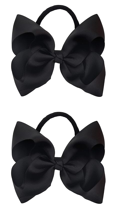 2Pcs 6 Inches Ribbon Baby Girls Headbands Infant Elastic Hairbands Large Cheer Bow Hair Band Accessories for Child Toddlers Girls (Black)