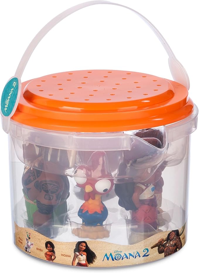 Disney Store Official Moana 2 Bath Toys Set - Includes 5 Detailed Toys with a Straining Storage Bucket - Bath Time Fun & Water Play Set for Kids