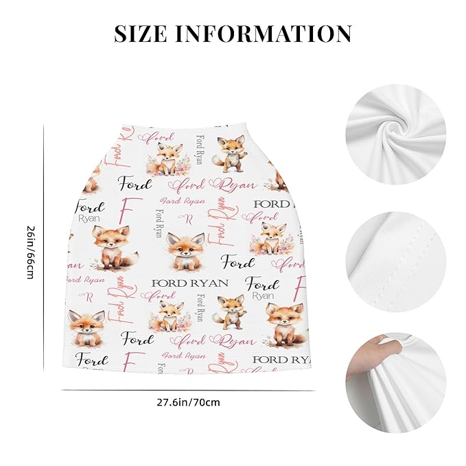 Personalized Baby Car Seat Covers for Babies, Custom Fox Nursing Breastfeeding Carseat Canopy with Name, Infant Stroller Covers for Newborn Girls Boys, Breathable Carseat Cover