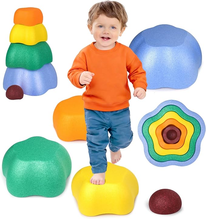 Sound Stepping Stones for Kids - 5 Pcs Non-Slip Indoor or Outdoor Balance Stones, Obstacle Course Coordination Game for Aged 3 4 5 6, Sensory Toys for Toddlers, Birthday Gifts