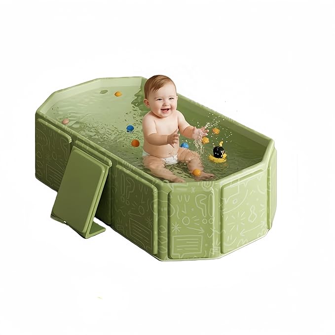Baby Foldable Kids Bathtub for Infants to Toddler with Non-Slip Base,Easy Storage,Perfect for Small Spaces (Green)