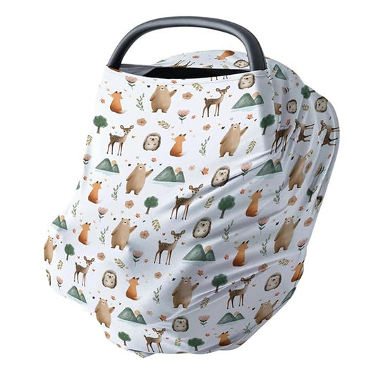 HawSkgFub Boho Animal 5-in-1 Car Seat Cover for Baby Boy Girl Gift, Bohemia Forest Bear Fox Deer Owl Privacy Breastfeeding Nursing Cover, Newborn Infant Multi-use Carseat Canopy Carrier