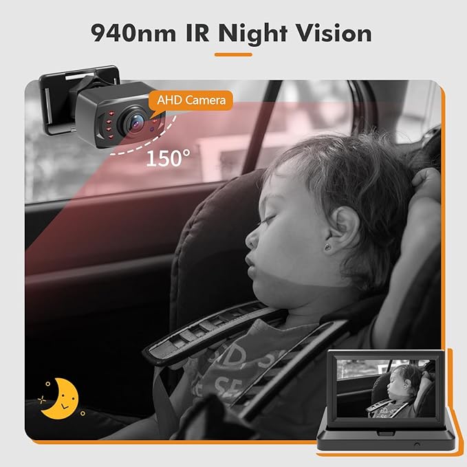 Itomoro Dual Car Camera Baby Monitor, 1080P Baby Car Camera with 2 IR Night Vision, Easily Install with Crystal Clear Wide View for Rear Facing Seat