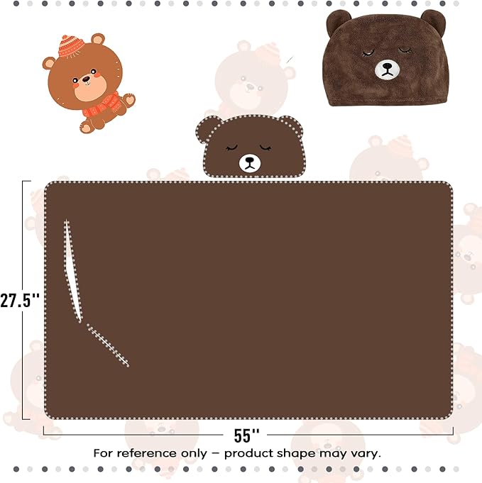 Toddler Baby Bath Towel with Hood 27.5"X55" Ultra Absorbent Soft Cozy Comfort Bathrobe Blanket, 0-6 Years Infant Shower Towel for Girls & Boys(Brown Bear)