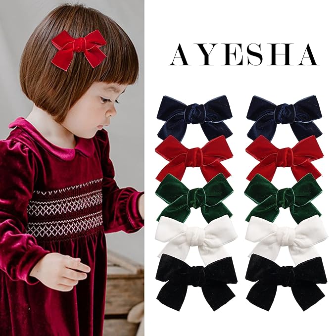 Ayesha Velvet Hair Clips and Barrettes for Toddlers - 20pcs Christmas Hair Accessories with Hair Bows