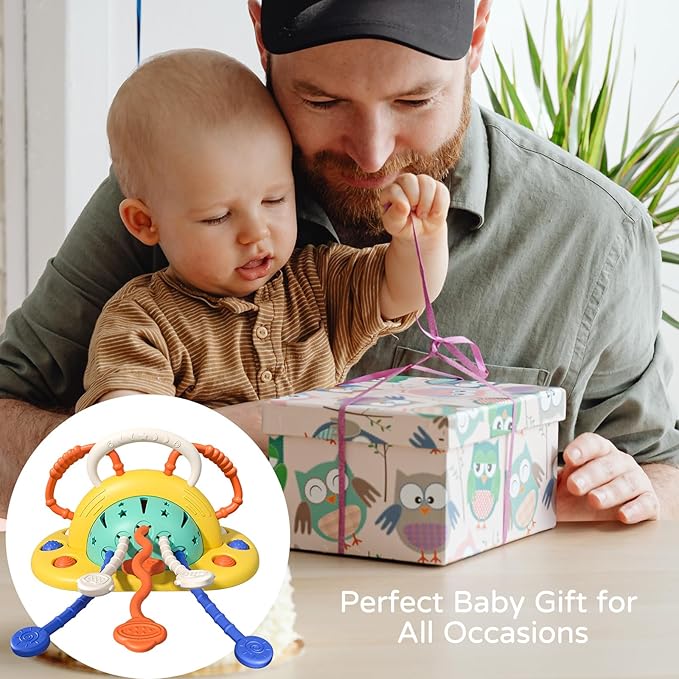 VoMii High Chair Toys with Suction Cup, Montessori Sensory Toys for 1 Year Old Fine Motor Skills,Food Grade Silicone Pull String Activity Gift for Baby Infant Toddlers