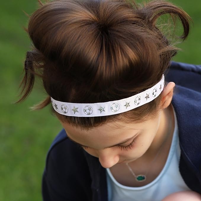 FROG SAC 4 Adjustable Headbands Girls, Christmas Halloween Easter Cheetah Gymnastics Head Band, Leopard Cheetah Stretch Elastic Fabric Thin No Slip Athletic Sport Soccer Kids (Soccer 2)