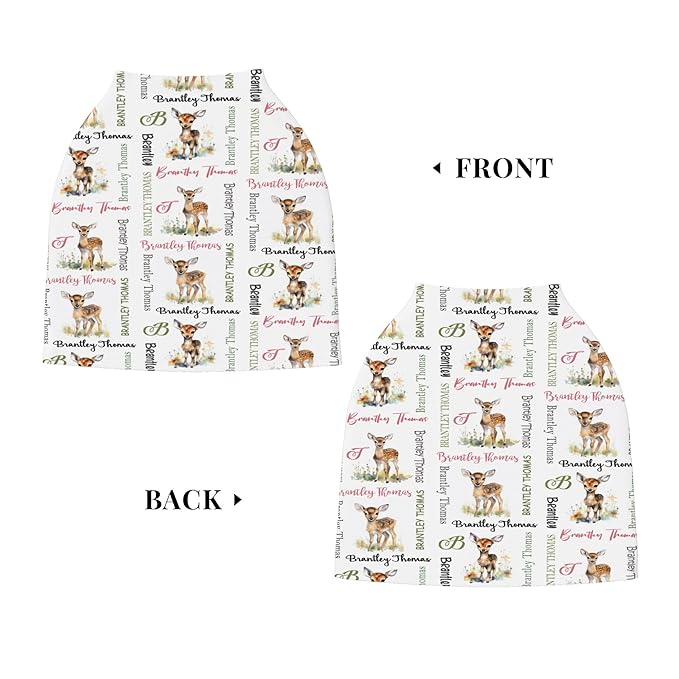 Personalized Baby Car Seat Covers for Babies, Custom Deer Nursing Breastfeeding Carseat Canopy with Name, Infant Stroller Covers for Newborn Girls Boys, Breathable Carseat Cover