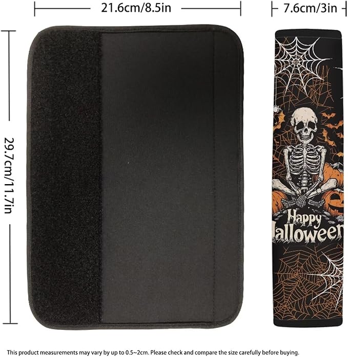 Biyejit Skeleton Webs Car Seat Belt Covers for Women Men Halloween Soft Non Slip Backpack Pads Cushions for Kids Students 2 Packs