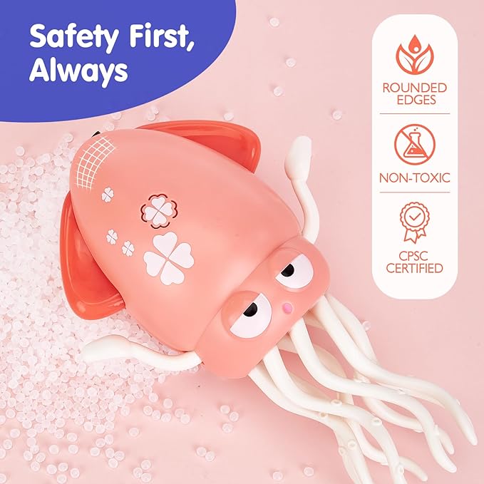 hahaland Dancing Squid Toy - Tummy Time Toys, Crawling Toys, Rechargeable Wiggling Musical Standing Toy, Funny Baby Girl Gifts, Electric Dancing Octopus Christmas Baby Gifts Toddler Stocking Stuffers