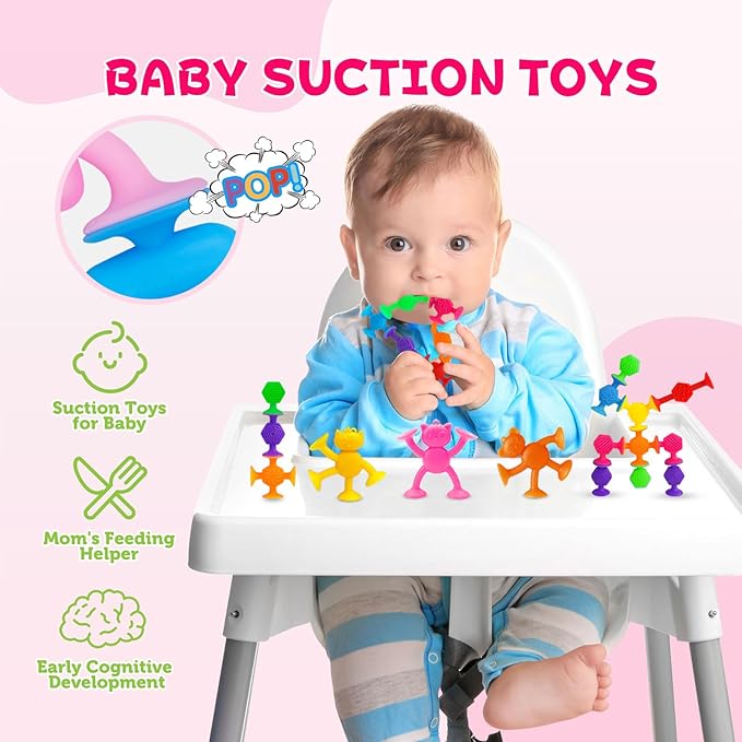 Suction Cup Kids Bath Toys for Toddler Aged 3, 60PCS Animal and Textured Suckers, Montessori Sensory Gifts for Kids 4-8 Years Old, Educational Learning Building Toy
