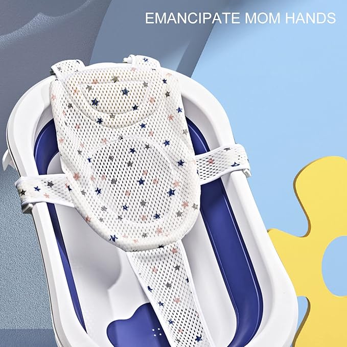 Bath Seat Support Net, Five Corner Skid Proof Universal Breathable Mesh Soft Headrest Baby Bath Net for Infant (Blue)