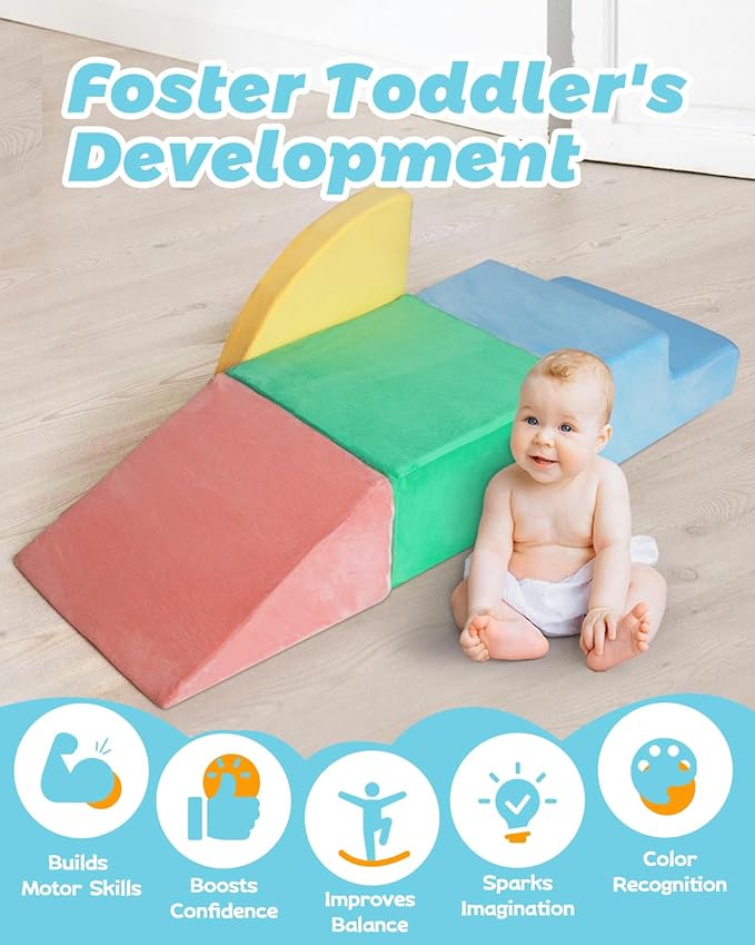 Foam Blocks Climbing Toys for 1 Year Old, 4-Piece Foam Climbing Blocks for Toddlers Activity Crawling and Sliding, Kids' Indoor Climbers & Play Structures Foam Play Set