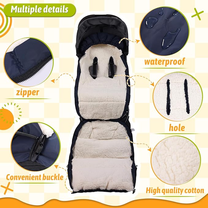 Baby Footmuff for Winter Outdoors Stroller Layer Waterproof Outer Soft Lambswool Liner Designed for Cold Wind Moisture Protection Suitable -30F/-22C Universal Fit Stroller