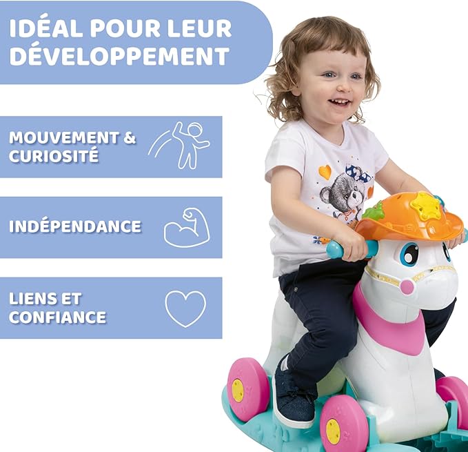 Chicco Miss Baby Rodeo Rocking Horse for Kids Educational Interactive Game Girl Riding Horse with Sound Effects, Max 25kg, Kids Games 1-3 Year