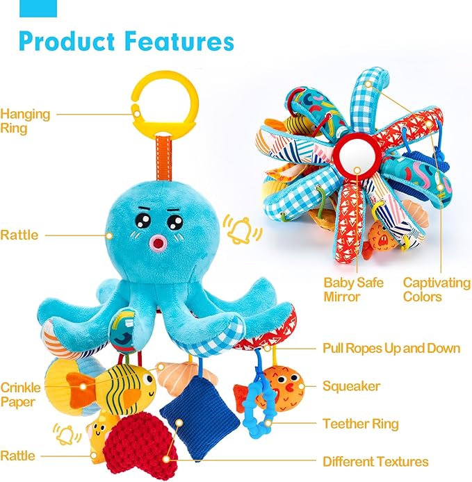 hahaland Baby Books 2 PCS and Baby Hanging Octopus Sensory Toy
