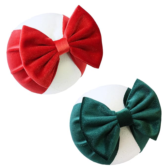 Christmas Red Velvet Baby Headbands Green Bows Handmade Soft Hairbands Big Bows for Baby Girls Wide Head Wrap Hair Accessories