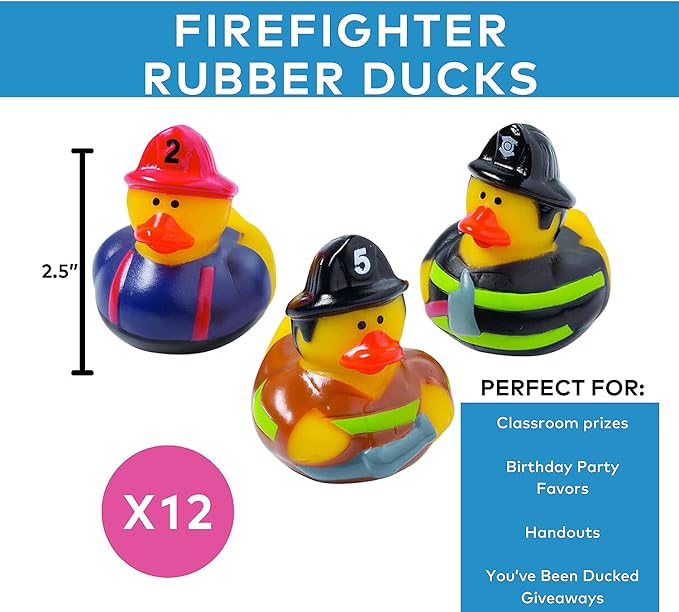 Fun Express Firefighter Rubber Duckies Fire Party Favors and Supplies (Set of 12 Ducks)