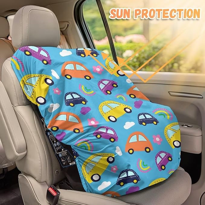 XYZCANDO Car Print Carseat Cover for Baby Girl Cartoon Baby Car Seat Sun Shade Cover Breathable Car Seat Sun Cover for Baby Reflective Baby Seat Covers for Car Seats Gift for Birthday