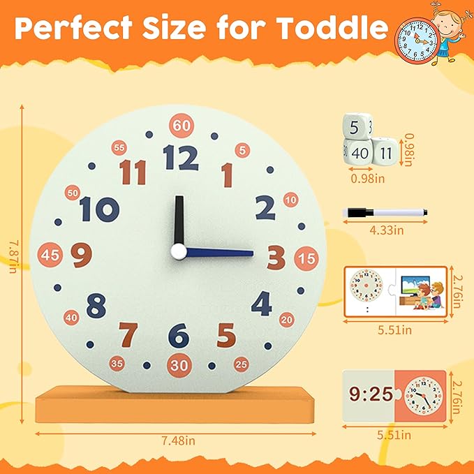 Wooden Toys for Learning Clock Game Set - 29 Piece,Learning Clocks for Kids, Clocks and Time Teaching Aids for Pen Included, Homeschool Supplies-Telling Time Teaching Clock for Kids Ages 3+