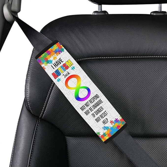 I Have Autism Personalized Name Autism Awareness Seat Belt Covers Special Need Autistic Car Seat Belt Covers for Kid Children Medical Alert 18