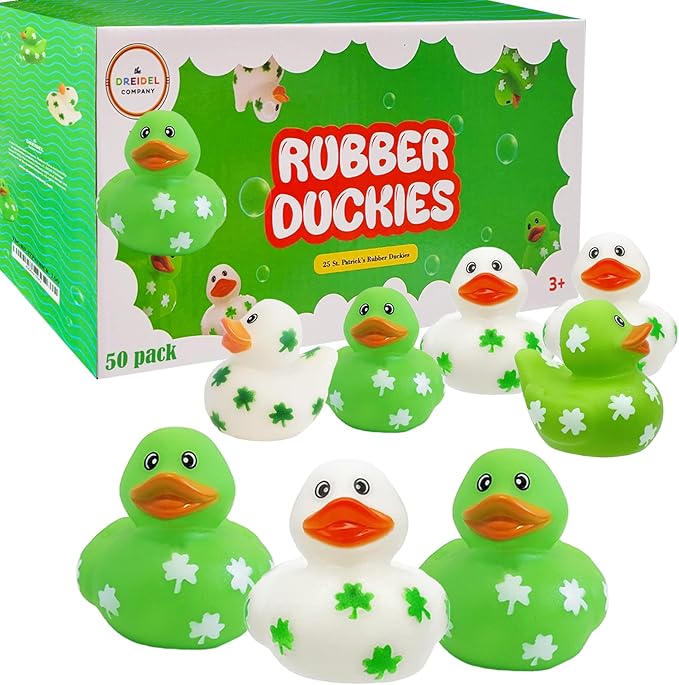 The Dreidel Company St. Patrick's Holiday Rubber Duck Toy Duckies for Kids, Bath Birthday Gifts Baby Showers Summer Beach and Pool Activity, 2" (50-Pack)