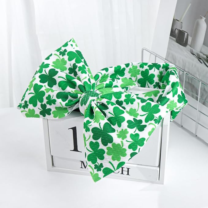Hairband - St. Patrick's Day 7" Baby Bows Headbands with Clover Print Waffle Material - One Size Fits All - Hair Accessories for Infant Toddler - Gift Idea