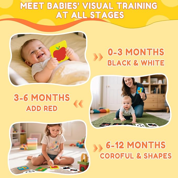 High Contrast Baby Flashcards with Black and White Tummy time Mirror Books, Newborn Brain Development Toys for 0-6 Months Baby as Infants Easter Gift
