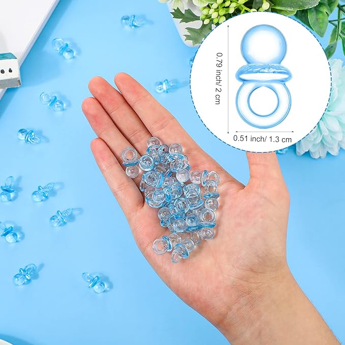 Roowest 51 Pcs Pacifier Hunt BabyShower Games Include Wooden Hunt Sign and 50 Acrylic Mini Plastic Pacifiers for BabyShower Game Decoration Gift Sets Gender Reveal Party