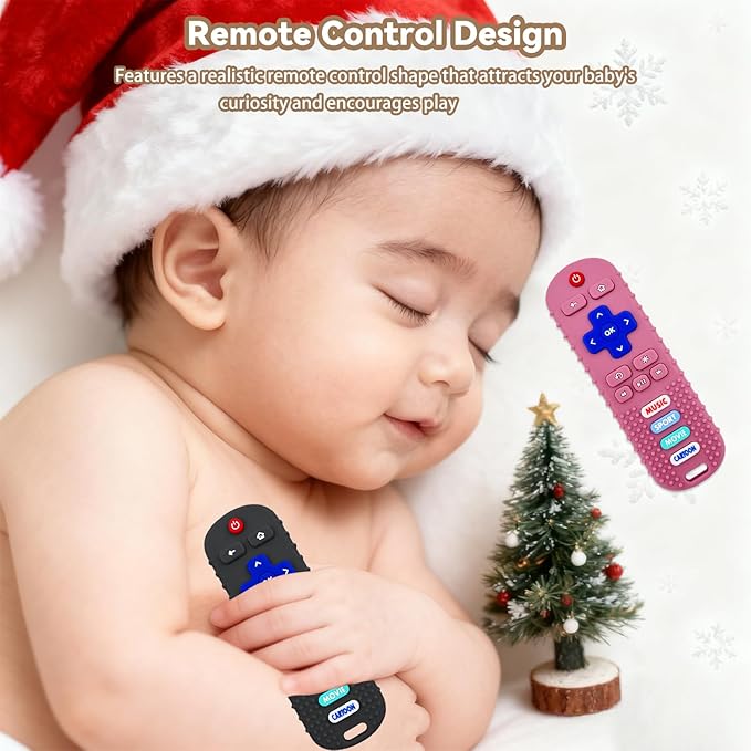3 Pack Baby Silicone Teething Remote-Food-Grade Teether Remote Control Toy for 6-12 Months, Teething Relief&Chew Toy for Babies, Ideal Gift for Boys Girls Birthday Christmas (Blue&Black&Purple