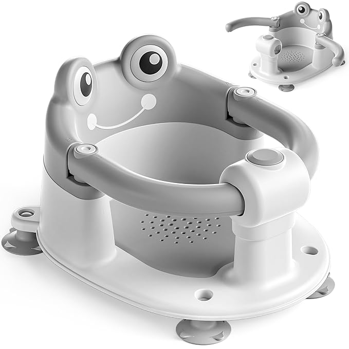 Baby Bath Seat for Babies 6 Months & Up - Toddler Bath Seats for Baby Sitting Up with 4 Suction Cups & Soft Cushion, Non-Slip Infants Shower Bathtub Chair for Newborn Boys Girls, Gray