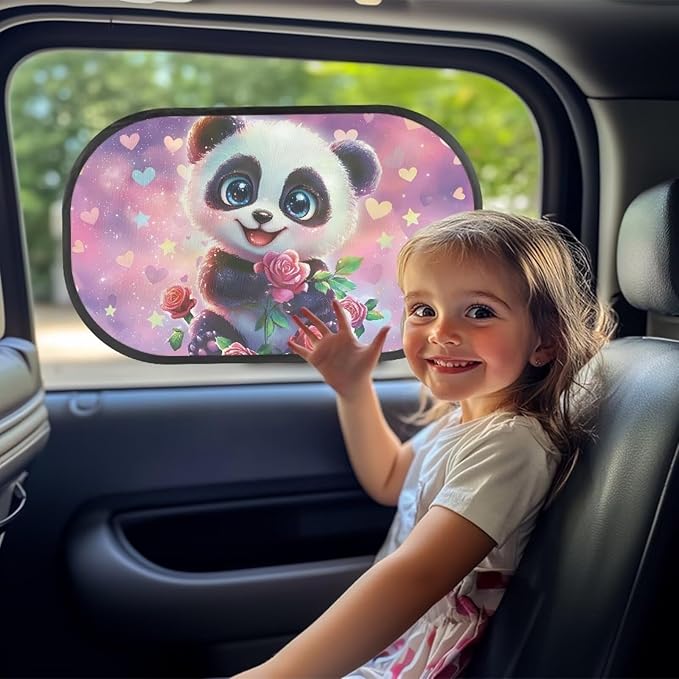 Bulopur 2 PCS Panda Rose Flower Car Windshield Sun Shade for Side Window UV Protection Breathable Easy to Install Mesh Car Window Covers Mesh Window Shades for Baby Universal Fit