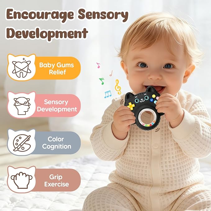 Teething Toys for Babies 0-6 6-12 Months, Food Grade Silicone Rattle Ring Teether Toy, BPA Free Sensory Chew Toys, Baby Gifts and Newborn Toys