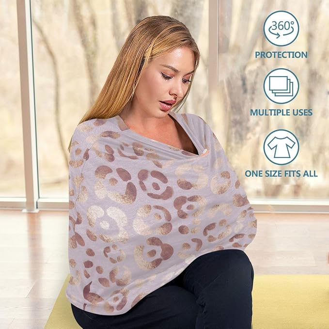 Leopard Print Cheetah Rose Gold Nursing Cover Breastfeeding Scarf, Car Seat Covers for Babies Infant Stretchy Soft Breathable Multi-Use Cover Ups, Gift for Boys Girls