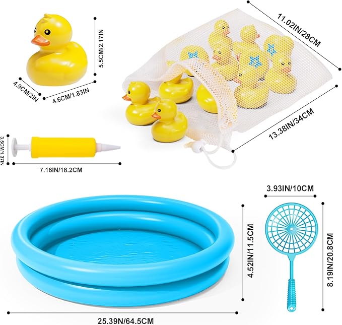 Duck Pond Matching Game Toys for Kids - 20 Plastic Ducks with Numbers,25" x 5" Kiddie Pool | Storage Bag, 2 Nets-Fun Memory Games - Water Outdoor Game for Children,Preschooler, Birthday Party Carnival
