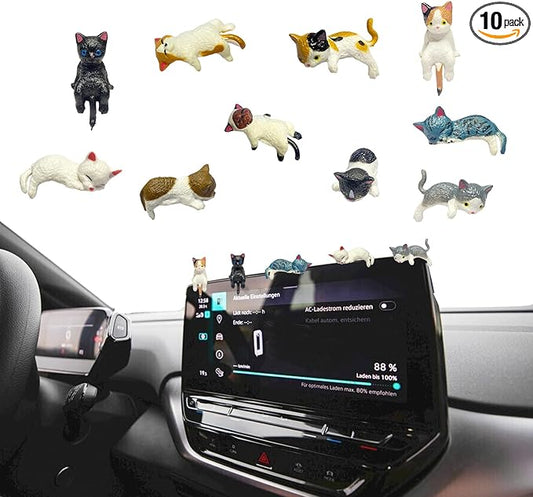 10Pcs Cute Cats Car Accessories Funny Resin Cats Dashboard Decorations & Rear View Mirror Cute PussyDecorative Ornament Interior Decors for Car Home Garden Deco